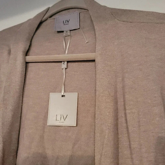 LIV Milano Women's Open Front Long Sleeve Shawl Collar Cappuccino Cardigan M NWT - Picture 2 of 14